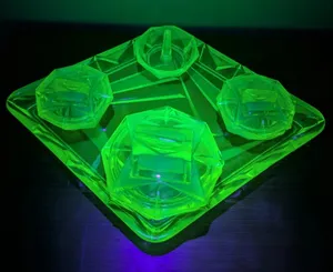 Uranium Glass Art Deco Vanity Tray Set & Pots UK Vintage Used
