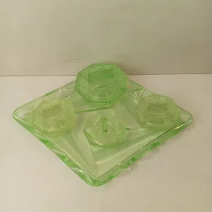Uranium Glass Art Deco Vanity Tray Set & Pots UK Vintage Used