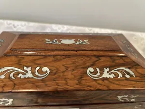 Antique Mahogany Sarcophagus Tea Caddy MOP Inlay w/ Key 19th/20th Century