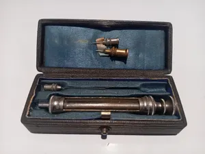 Antique Metal Hypodermic Syringe Used in Original Box Circa 1800s - Collectible