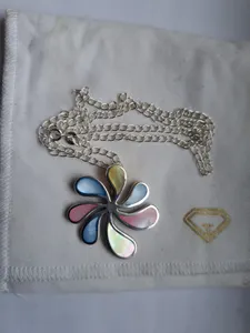 TGGC Large Pastel Mother Of Pearl Sterling Silver Flower Pendant/Chain Preowned