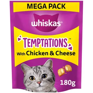 11 x Whiskas Temptations Adult Cat Treats Chicken & Cheese 180g Bags NEW