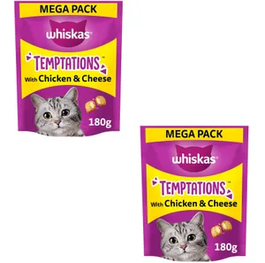 11 x Whiskas Temptations Adult Cat Treats Chicken & Cheese 180g Bags NEW