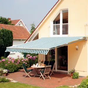 Green/White 4x3m Retractable Awning Sun Shade Canopy, 100% Polyester, Manual UV