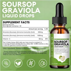 100% Pure Graviola Soursop Liquid Drops 1800mg Fruit & Leaf Herbal Extract 60ml