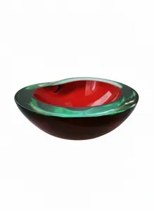 Murano Vintage Geode Art Glass Bowl Red Uranium Green Sommerso C1960's