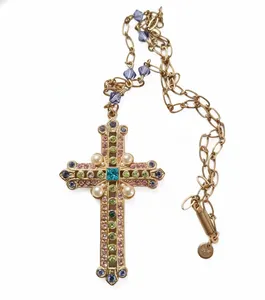 Butler & Wilson Vintage Crystal Pearl Cross Chain Necklace Harrods 1970s/80s