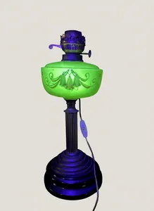 Victorian Antique Art Deco Uranium Glass Oil Lamp Untested Electrics No Shade