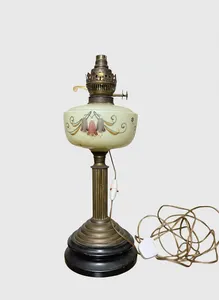 Victorian Antique Art Deco Uranium Glass Oil Lamp Untested Electrics No Shade