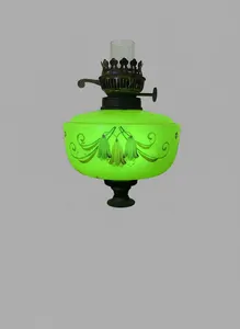 Victorian Antique Art Deco Uranium Glass Oil Lamp Untested Electrics No Shade