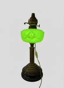 Victorian Antique Art Deco Uranium Glass Oil Lamp Untested Electrics No Shade