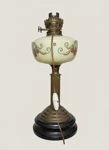 Victorian Antique Art Deco Uranium Glass Oil Lamp Untested Electrics No Shade