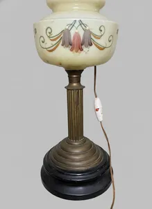 Victorian Antique Art Deco Uranium Glass Oil Lamp Untested Electrics No Shade