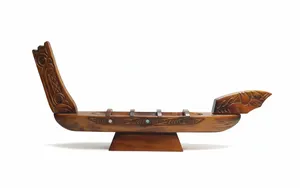 Native Woodcraft Vintage Maori Traditional War Canoe Carved Wood Model NZ Craft
