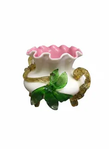 Victorian Uranium Vaseline Art Glass Centerpiece Vase Damaged Used