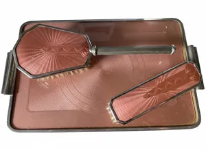 Antique Art Nouveau Pink Vanity Set: Tray, Brush & Hairbrush - 3pc