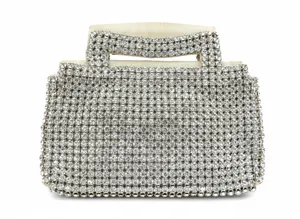 Vintage Art Deco Sparkling Rhinestone Studded Mesh Ivory Satin Evening Bag Used