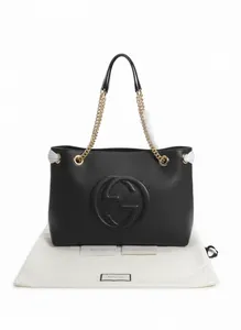 Genuine Gucci Soho Large Leather Chain Shoulder Handbag Black Pre-owned