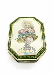 Used VINTAGE HARRODS 1909 Millinery Styles Lidded Sweet Confectionery Tin