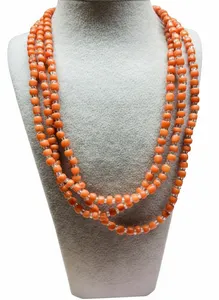 ANTIQUE EDWARDIAN Natural Coral Necklace 100 CM Long with Glass Beads 1900s