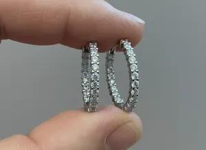 Pair of 2.64 Carat Simulated Diamond Round Cut Hoop Earrings 925 Platinum Plated