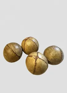 Set of 4 Antique 19th Century Leather Stitched Feather Stuffed Balls