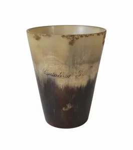 Vintage Natural Antique Horn Tumbler Cup Beaker with Name 2.5" Tall Collectible