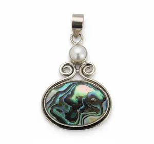 925 Sterling Silver Abalone Paua Shell and Freshwater Pearl Pendant