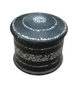 Vintage Papier Mache Mother Of Pearl Inlaid Trinket Box Collectible