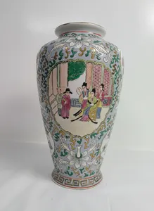 Chinese Porcelain Hand-Painted Rose Vase Vintage Decorative Art Repaired