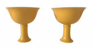 Pair Imperial Yellow Chinese Stem Cups 6 Character Mark Guangxu (1875 -1908)