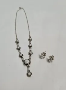 Aquarius Vintage Sterling Silver Pearl Necklace & Earring Set .925