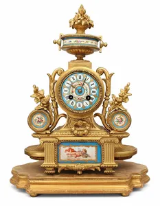 ANTIQUE FRENCH JAPY FRERES ORMOLU MANTEL CLOCK PAINTED PORCELAIN CHERUB WORKS 15.5"