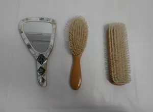 Vintage Womens 3-Piece Mother of Pearl Dressing Table Set Mirror Hairbrush Comb