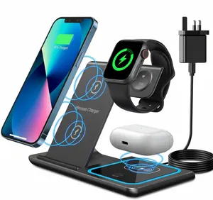 3 in 1 Wireless Charging Station 15W Fast Foldable Wireless Charger with Adapter