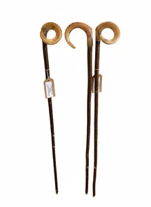 3x RAMS HORN CROOKS Hazel Shaft Walking Hiking Beaters Sticks 51in