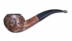 Bruyere Vintage French Smoking Pipe, Carved Acorns Leaves, Calabrian Briar Folk Art