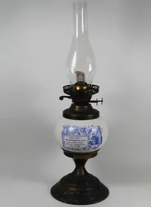 Vintage Ceramic Shop Advertising Oil Lamp, Hobby Horses Demijohns Liquor Decor