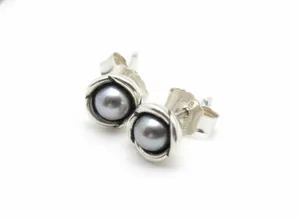 Retired Pandora My Wish Grey Pearl Ring & Earrings Sterling Silver S925 ALE Used