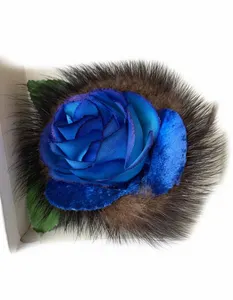 Vintage Mink Blue Rose Corsage Pin Brooch 1960s Original Christmas Gift Box