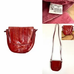 Vintage 1980s Deep Red Eel Skin Corporation Cross Body Clutch Shoulder Bag