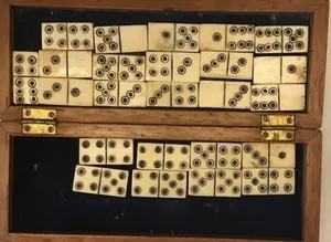 26x Antique Napoleonic War Prisoner of War Carved Bovine Bone Dominoes Set