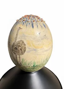 Early 20th Century Hand-Painted Decorative Ostrich Egg Collectable Art Piece