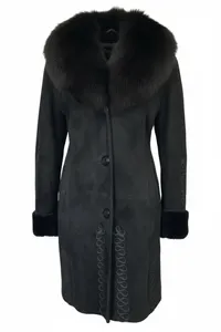 Real sheepskin Shearling Coats&luxury Large Fox fur Collars Sz 14 16 VGC