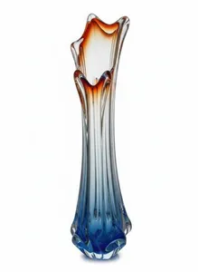 Huge Vintage Italian Murano Art Glass Vase Blue Red Clear C1960s