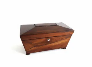 Antique Regency Rosewood Tea Caddy Jewellery Trinket Box Mother of Pearl Trim c1830