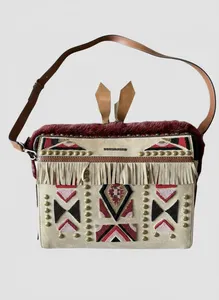 Dsquared2 Designer Suede Leather Fur Handbag Medium Embroidered Shoulder Bag