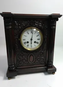 Antique Clock Wooden French Mahogany Victorian Mantel Clock Signed Samuel Marti