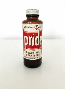 Vintage Empty JOHNSON'S WAX PRIDE Liquid Furniture Polish Bottle 1970s England