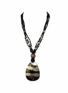 NEW STATEMENT LARGE ABALONE SHELL SEED BEAD PENDANT NECKLACE ETHNIC BOHO HIPPIE